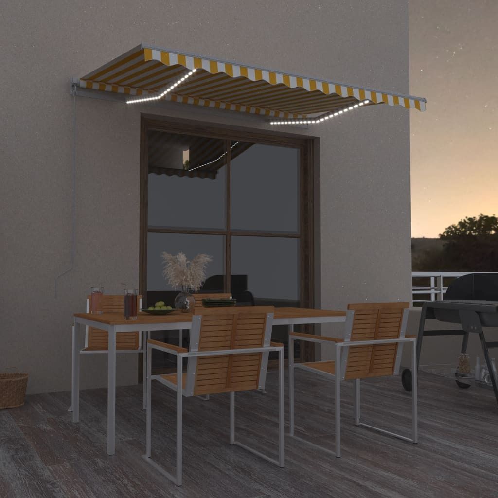 Design Markise Manuell Einziehbar mit LED 300x250 cm Gelb und Weiß, Markisen 2024 Neu