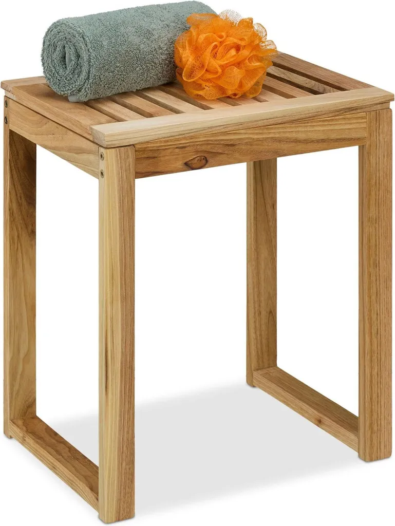 Tabouret salle de bain en noyer massif ID20 - Assise en bois 45cm