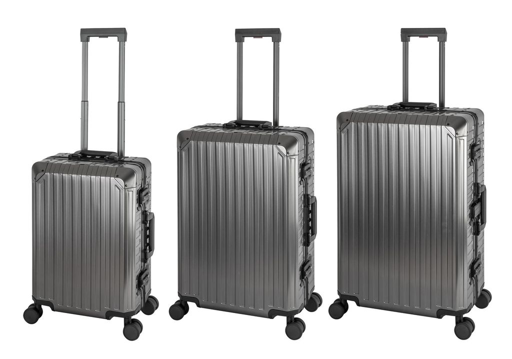 TRAVELHOUSE Tokyo 3 tlg. Aluminium Reisekoffer Set: Handgepäck & Check-in. 4 Silent-Rollen 2 TSA Zahlenschlösser 3fach arretierbarer Ausziehgriff
