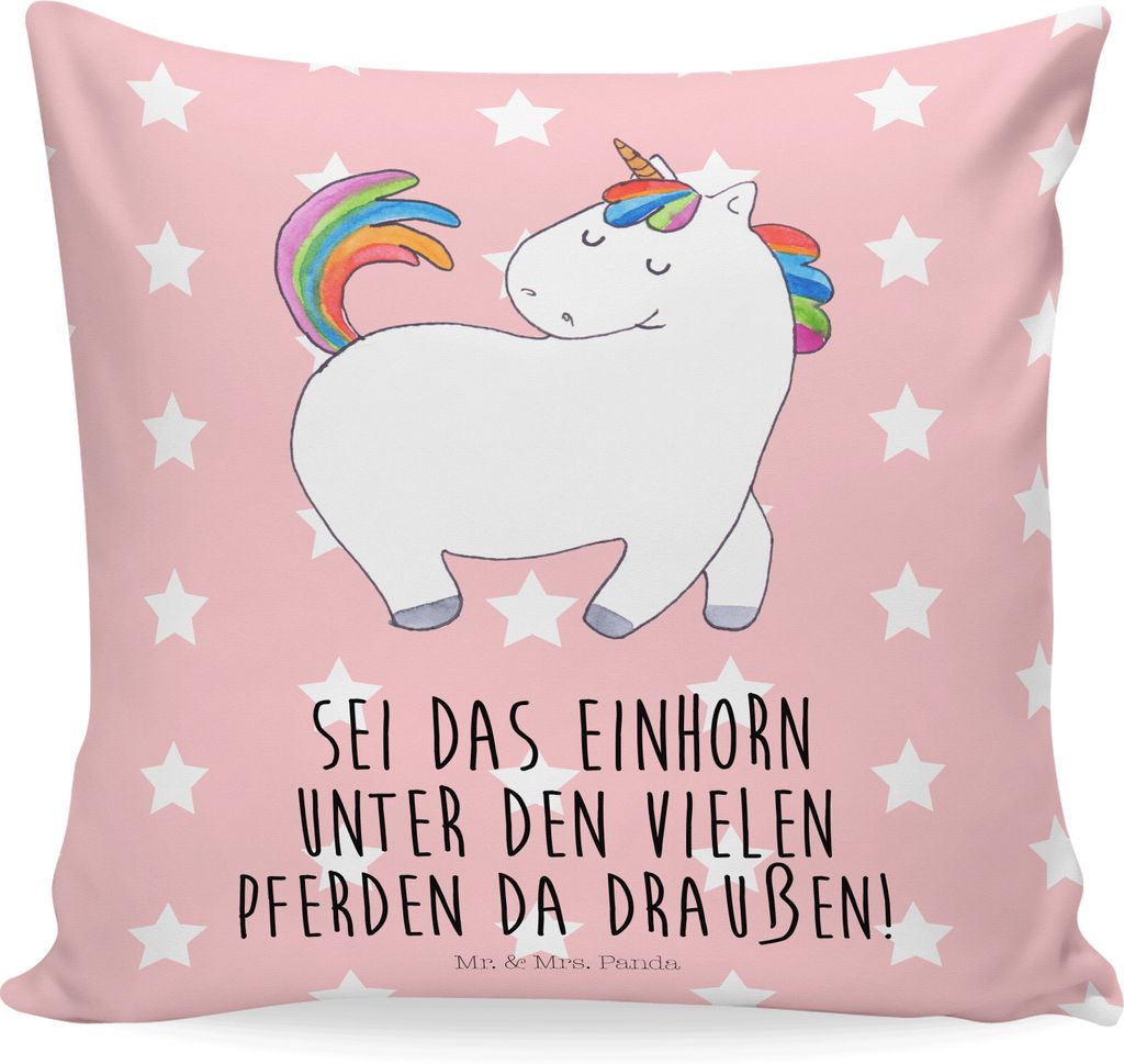 Mr. & Mrs. Panda kissen für sofa Einhorn Stolzieren - Rot Pastell - Geschenk, Einhörner, Pferd, zier, 40x40, Unicorn, Freundin, Dekokissen, Reite...