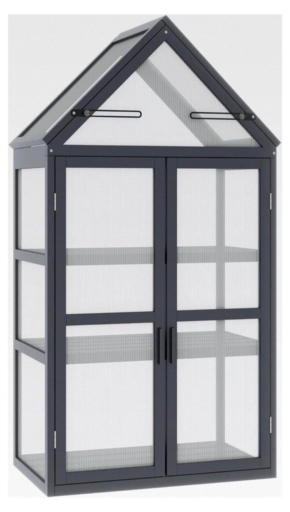 Frühbeet mit 3 Ebenen und aufklappbarem Dach, wetterfestes Mini-Gewächshaus mit Doppeltüren aus Holz und Polycarbonat, 70,5 x 42 x 132 cm