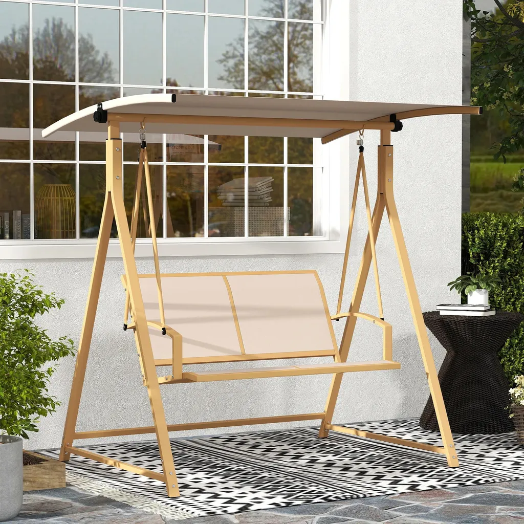 Balançoire Hollywood 2 places en métal kaki avec pare-soleil réglable