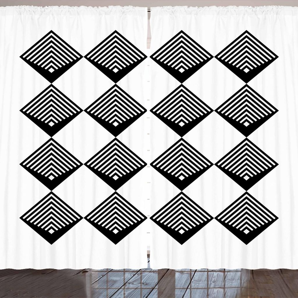 ARANDE Schwarz und weiß Gardine, Art Deco Stil inspiriert Simplistic Monochrom Quadrat Fliesen Moderne Kunst, 280 x 175 cm, Schwarz und weiß
