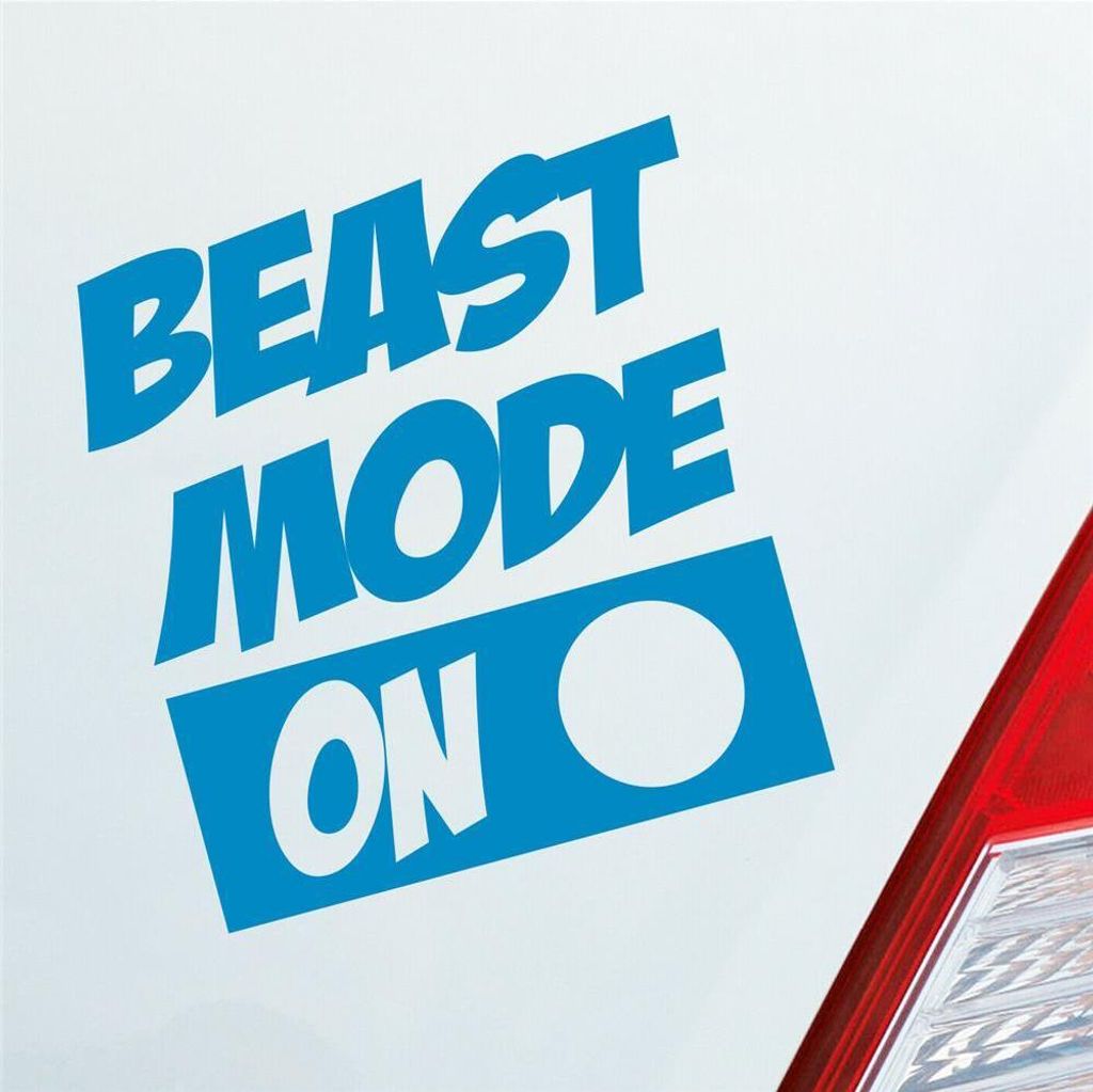 Auto Aufkleber Beast Mode On Biest Modus an Monster Aggro 9x10 cm Hellblau Sticker Heckscheibenaufkleber