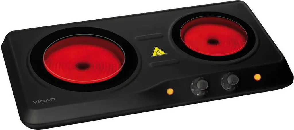 Fornello Elettrico VIGAN 1200W/800W Vetroceramica NERO - Doppia Piastra