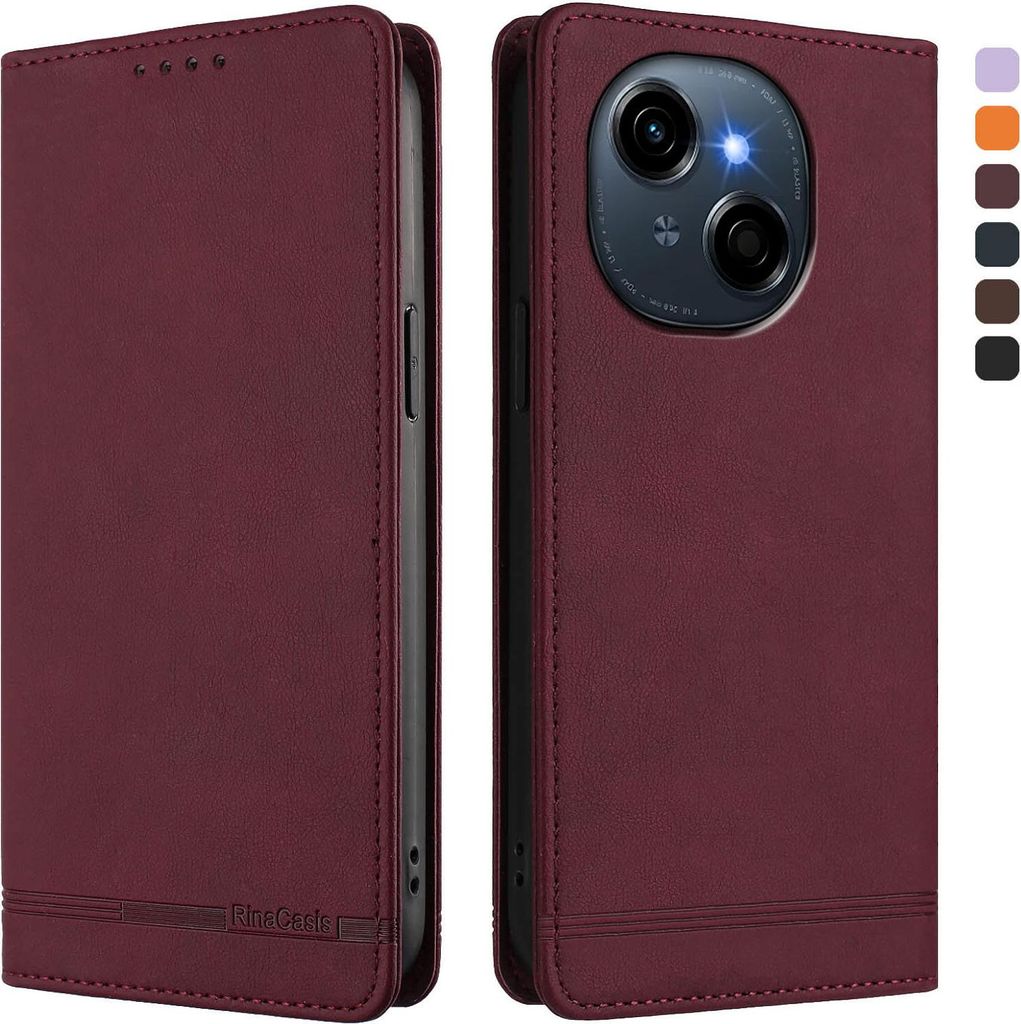 Hülle für Tecno Spark Go 1 /Go 1S/Pop 9 4G, Retro Kunstleder Ständer Klapphülle mit Kartenfächer und Magnetische Rot
