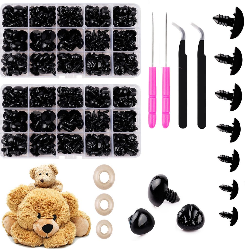 minhgoring 2set 398Pcs Box Diy Sicherheitsaugen und Nasen mit Unterlegscheiben für Plüschpuppe Kunststoffspielzeug Zubehör DIY Puppenherstellung