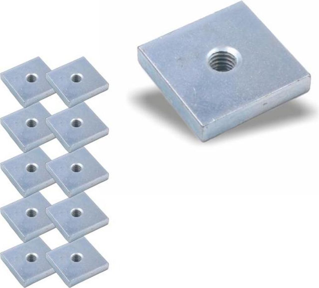 10x Nutenstein | Gewindeplatte 20x20x4 mm M6 Gewinde mittig | Stahl galvanisch verzinkt