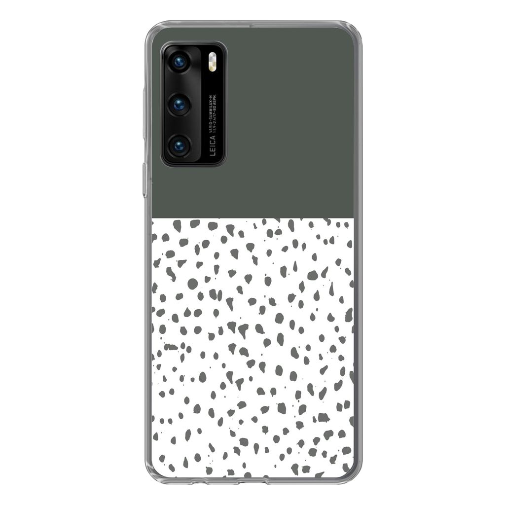 MuchoWow Handyhülle Schutzhülle Hülle für Huawei P40 Polka dots - Grau - Weiß Silikon Softcase Handy Hülle - Handytasche