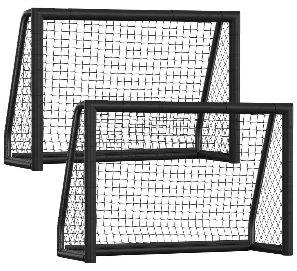 Vigevee 2er Set Fußballtor 180 x 120 x 60 cm – Kinder Fußballtor mit Torwand & Netz, stabiles Metalltor für Garten & Indoor, Schwarz