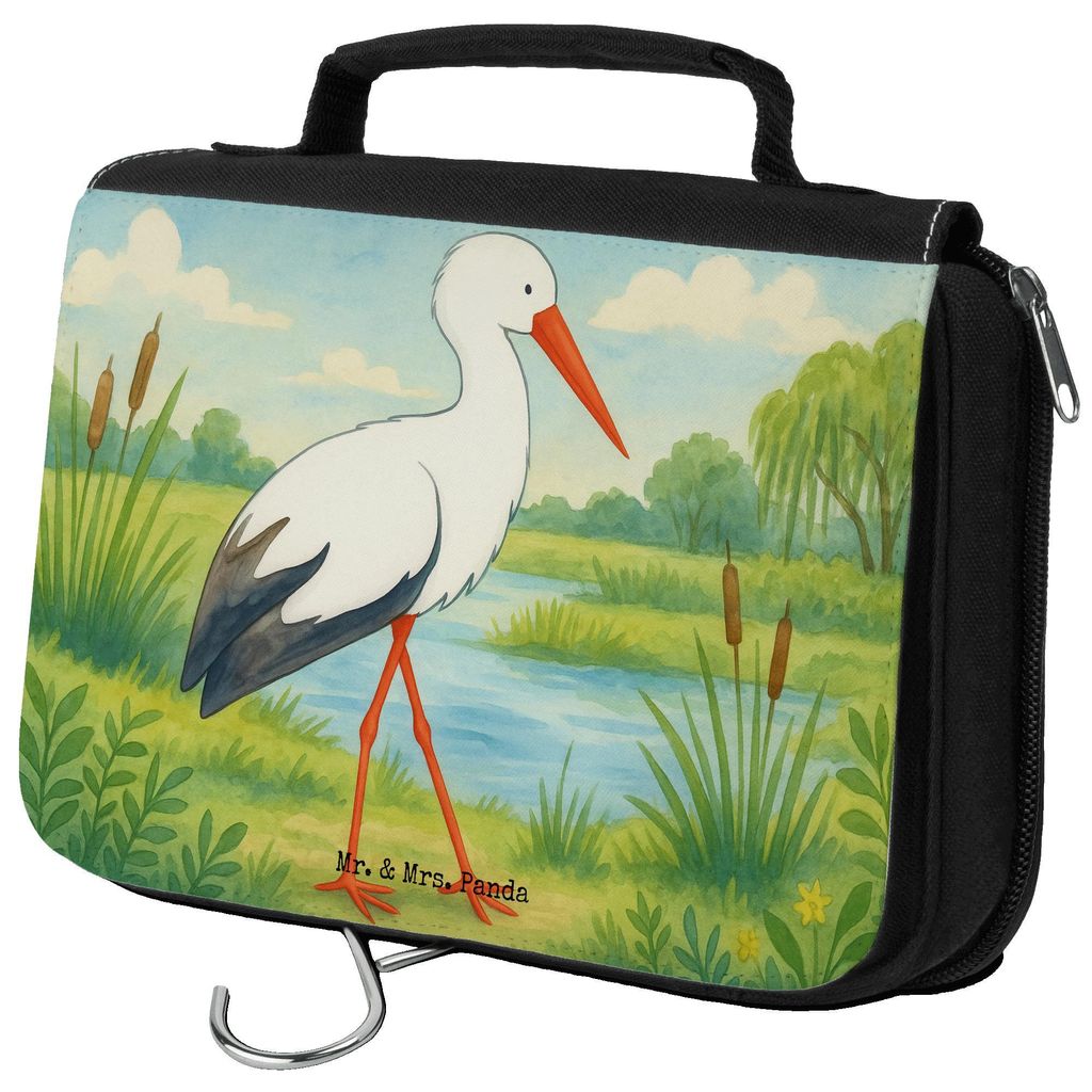 Mr. & Mrs. Panda beautycase Storch Design - Weiß - Geschenk, badtasche, Geburt, Kulturbeutel, Kulturtasche, Baby, kulturtäschchen, Störche, Kosm...