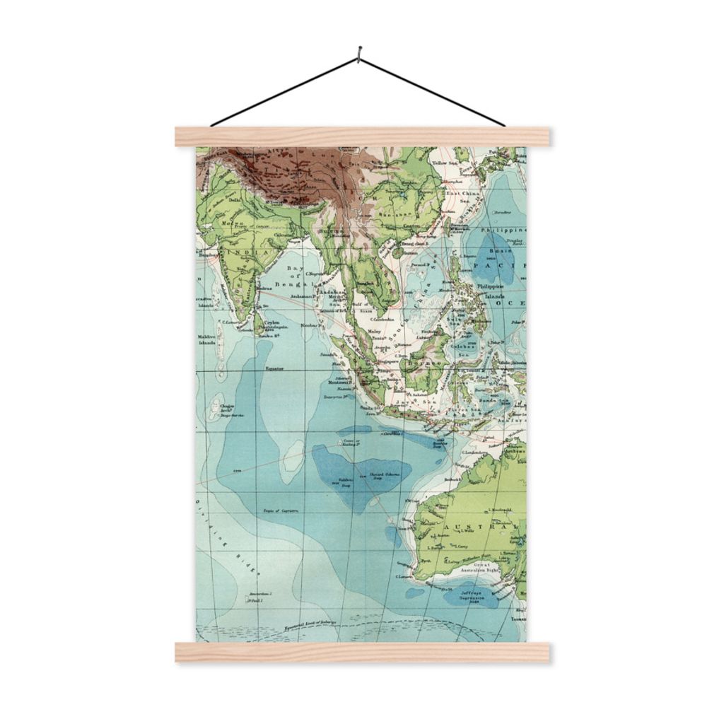 MuchoWow Textilposter Weltkarte - Antiquitäten - Indonesien 40x60 cm mit holzfarbenen Rahmen - Poster