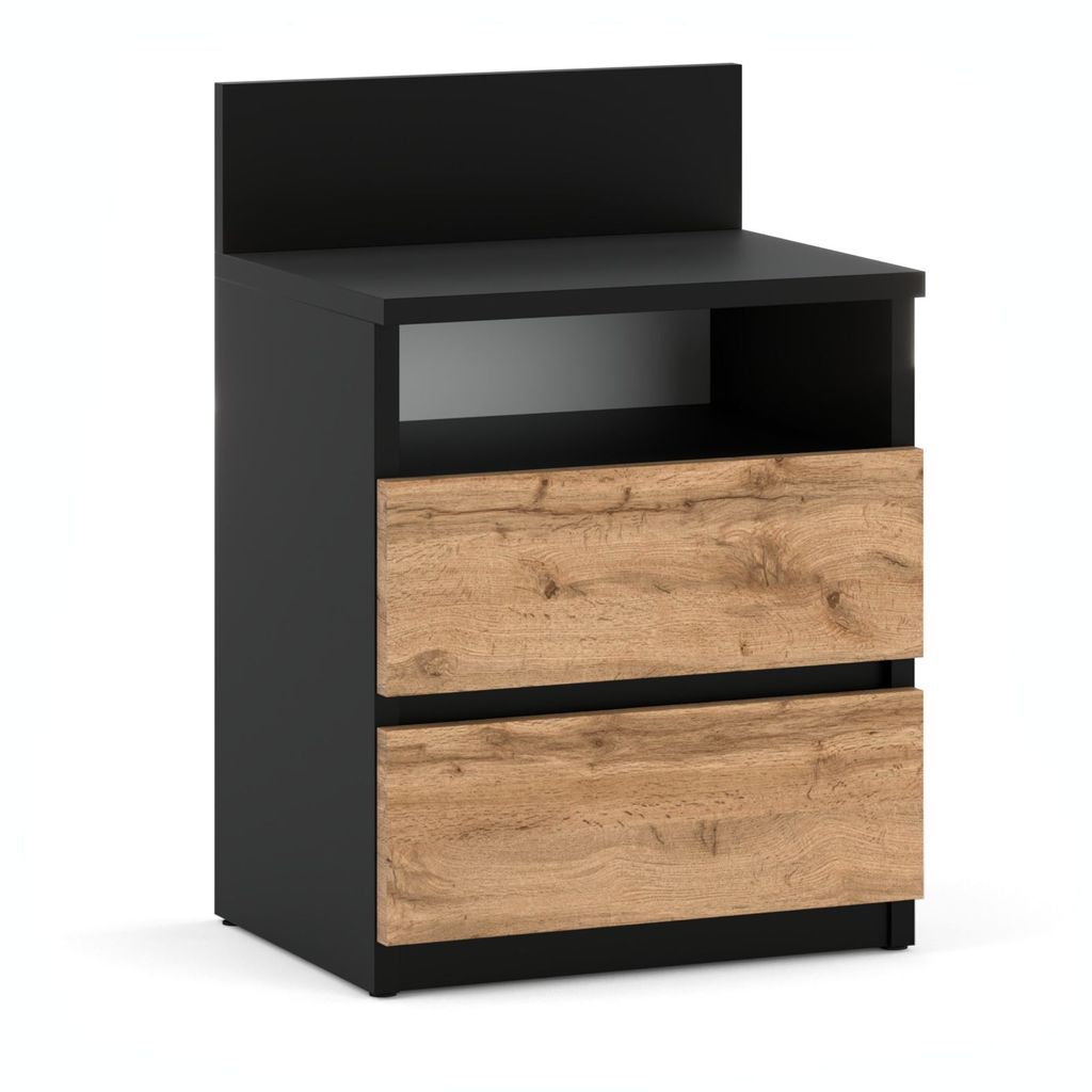 Nachttisch 40x59x32 - Nachttischschrank für Schlafzimmer - Nachtkommode mit Schubladen - Beistellschrank - Schlafzimmer Nachttisch Schwarz Eiche W...