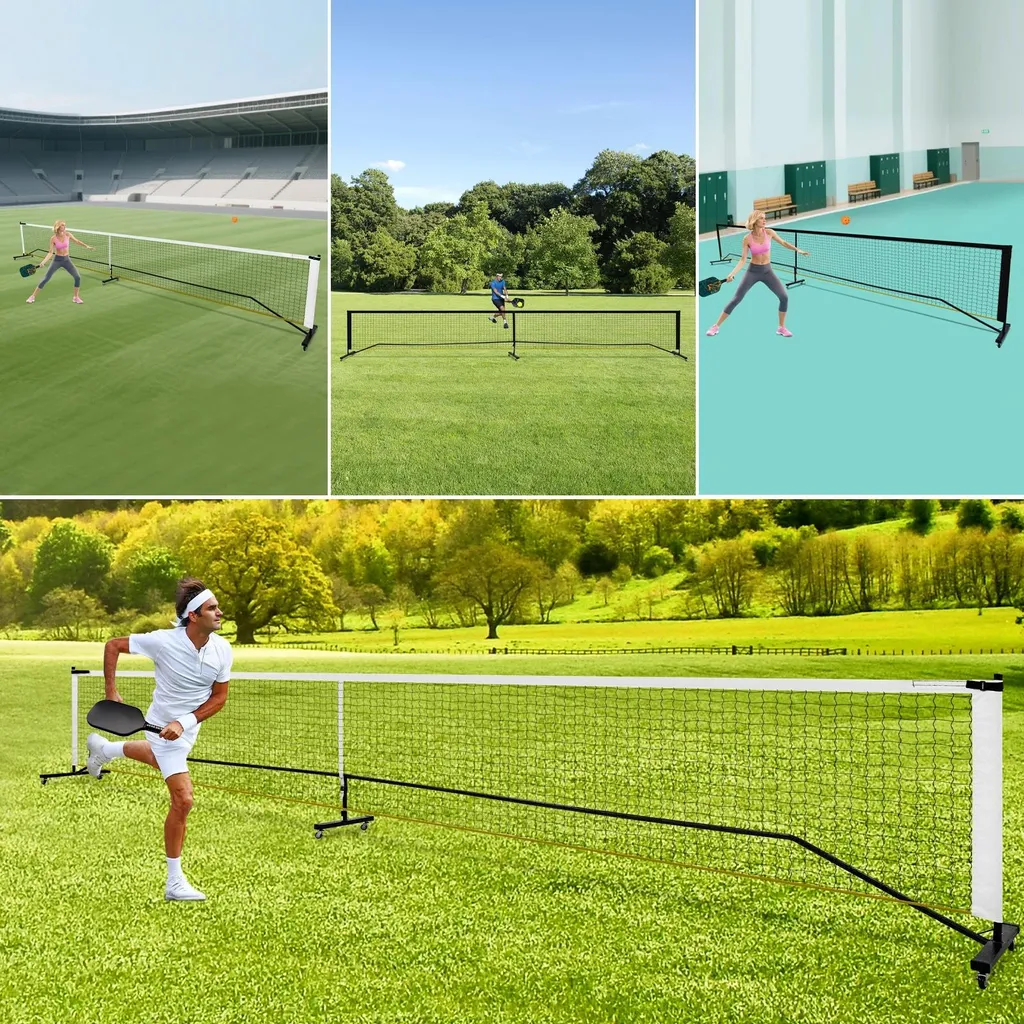 Filet Pickleball mobile à 6 roulettes pivotantes et tubes robustes blanc
