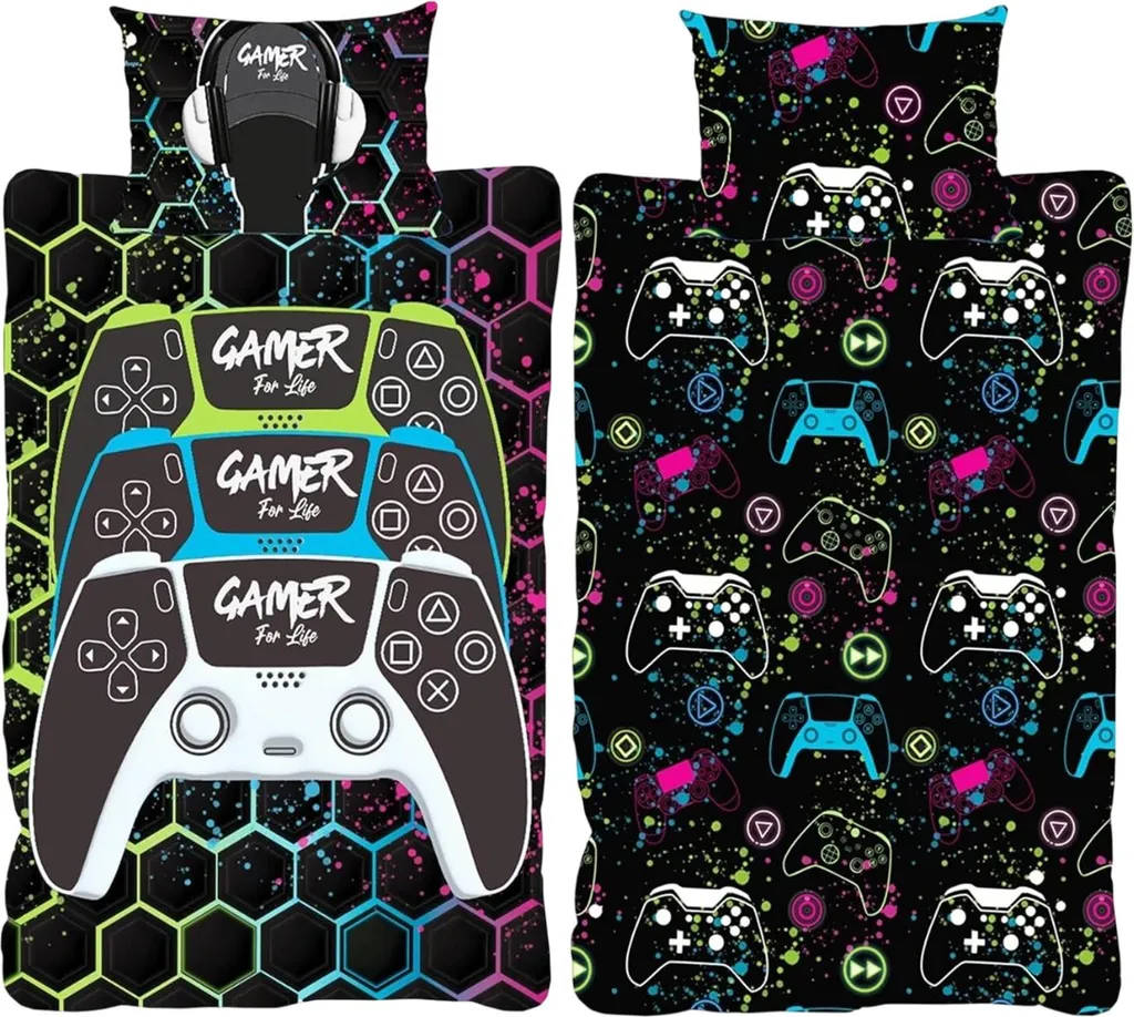 Housse de Couette Gamer For Life Graffiti Réversible pour Lit 1 Personne