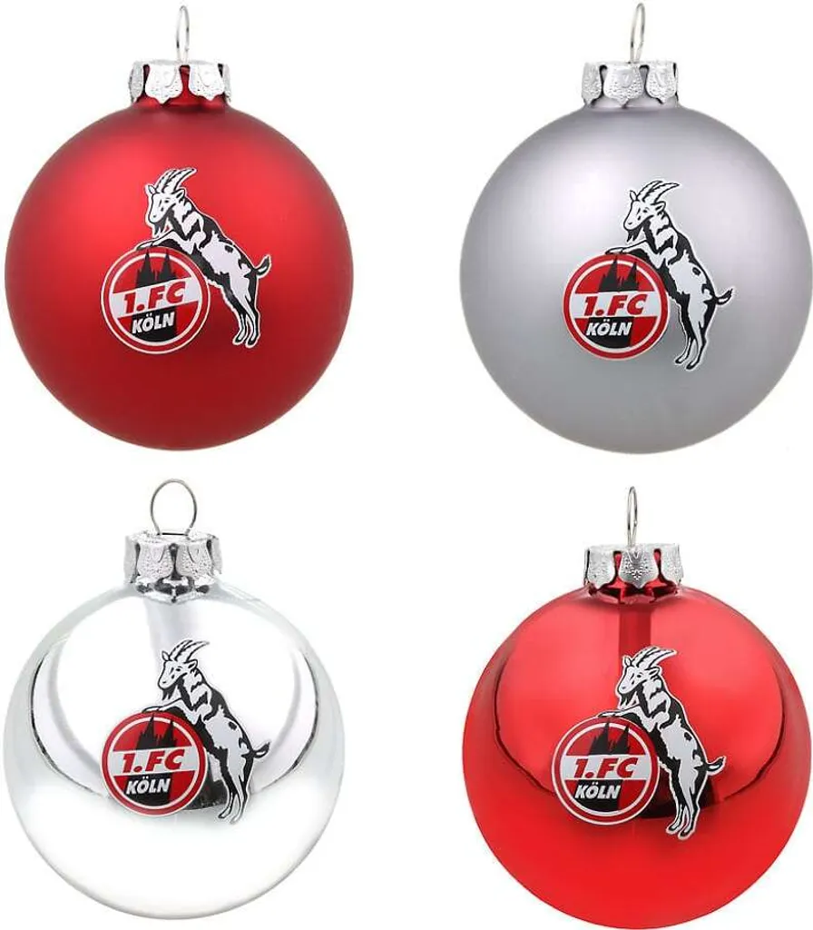 Boules de Noël FC Cologne en Verre Synthétique - Lot de 4 Pièces Argentées