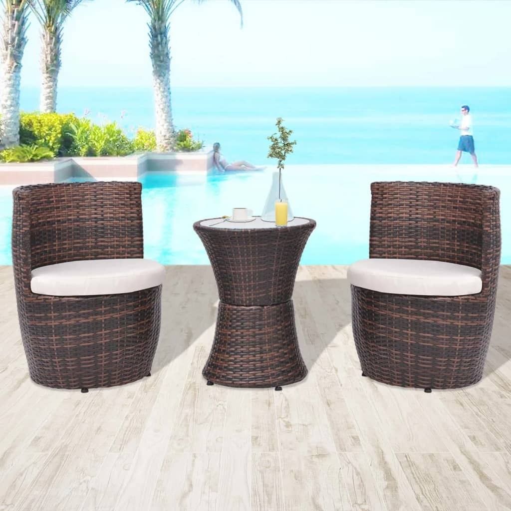 The Living Store 3-tlg. Bistro-Set mit Auflagen Poly Rattan Braun