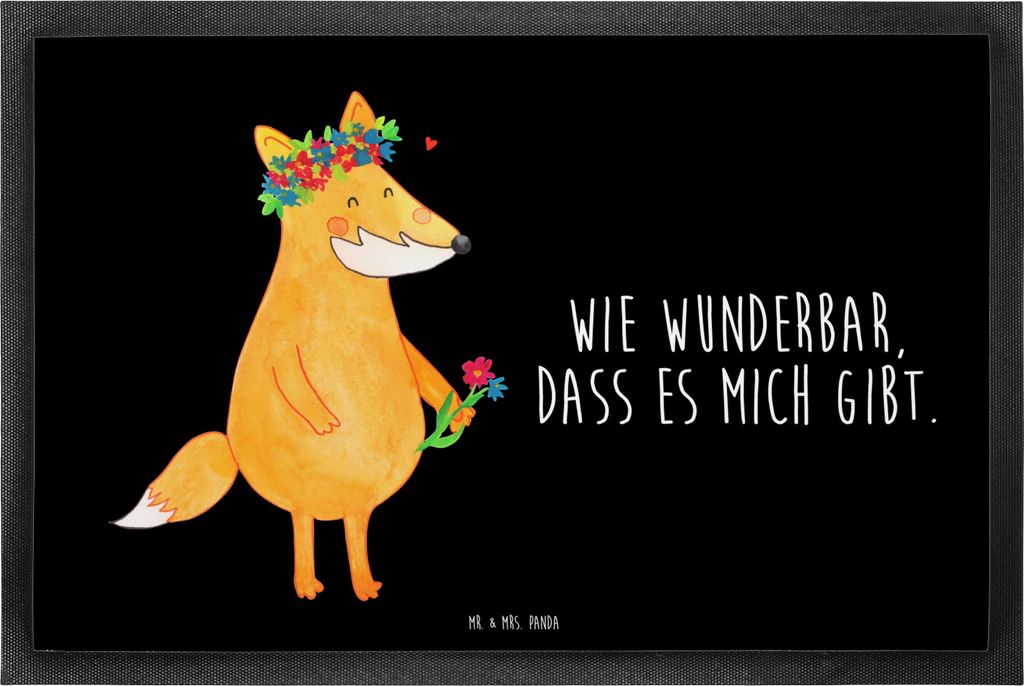 Mr. & Mrs. Panda fußmatte Fuchs Blumen 40 x 60 cm - Schwarz - Geschenk, Freundin, Boho, bodenmatte, Selbstbewusst, Eingangsteppich, Ich, Mich, Sch...
