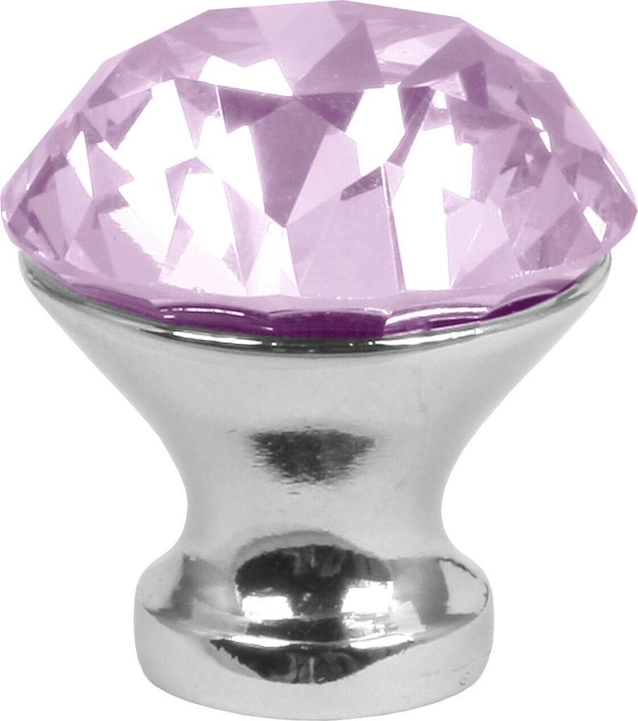 Domino Elegante Crystal A Möbelknopf 30mm in Chrom & Rosa |Kristallknöpfe, Robustes Glas-Design |Möbelknöpfe | Glamouröser Stil | Perfekt fü...