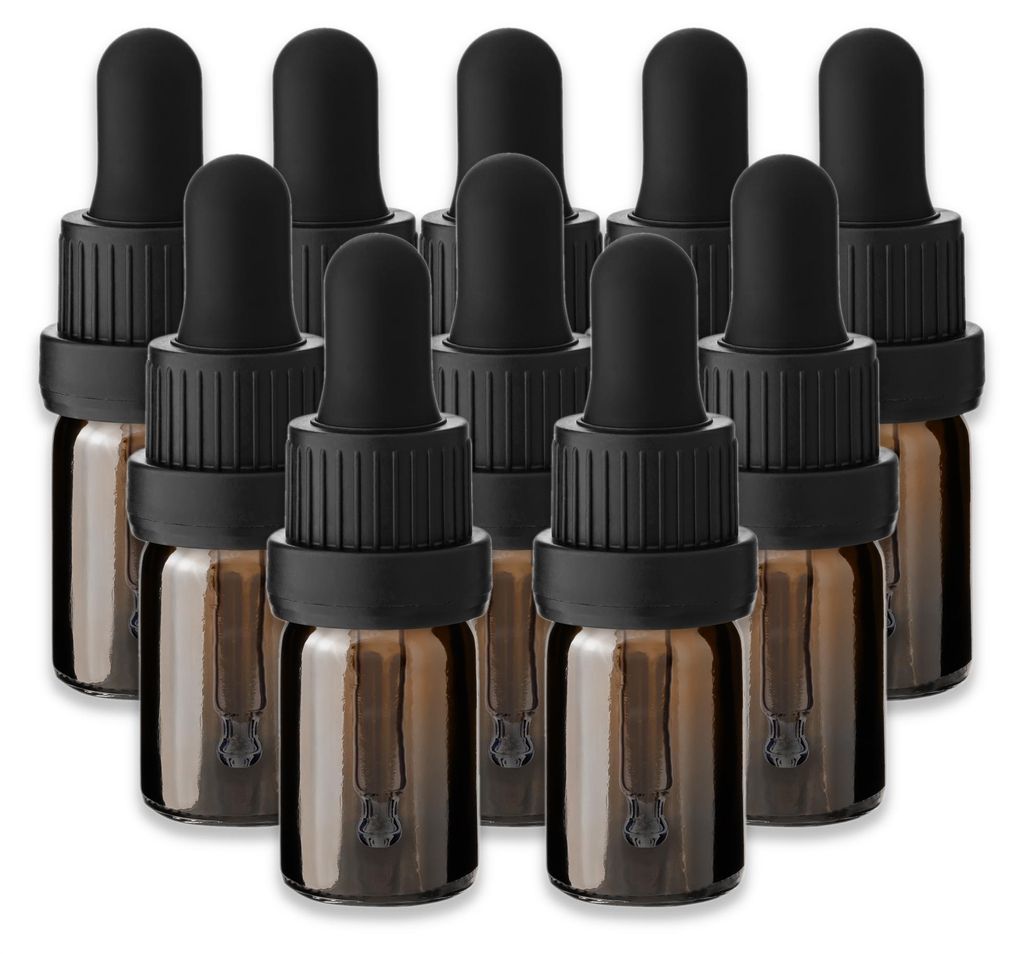 10x Braune Glasflasche 5 ml mit schwarzer Pipette Tropfen Nachfüllbar