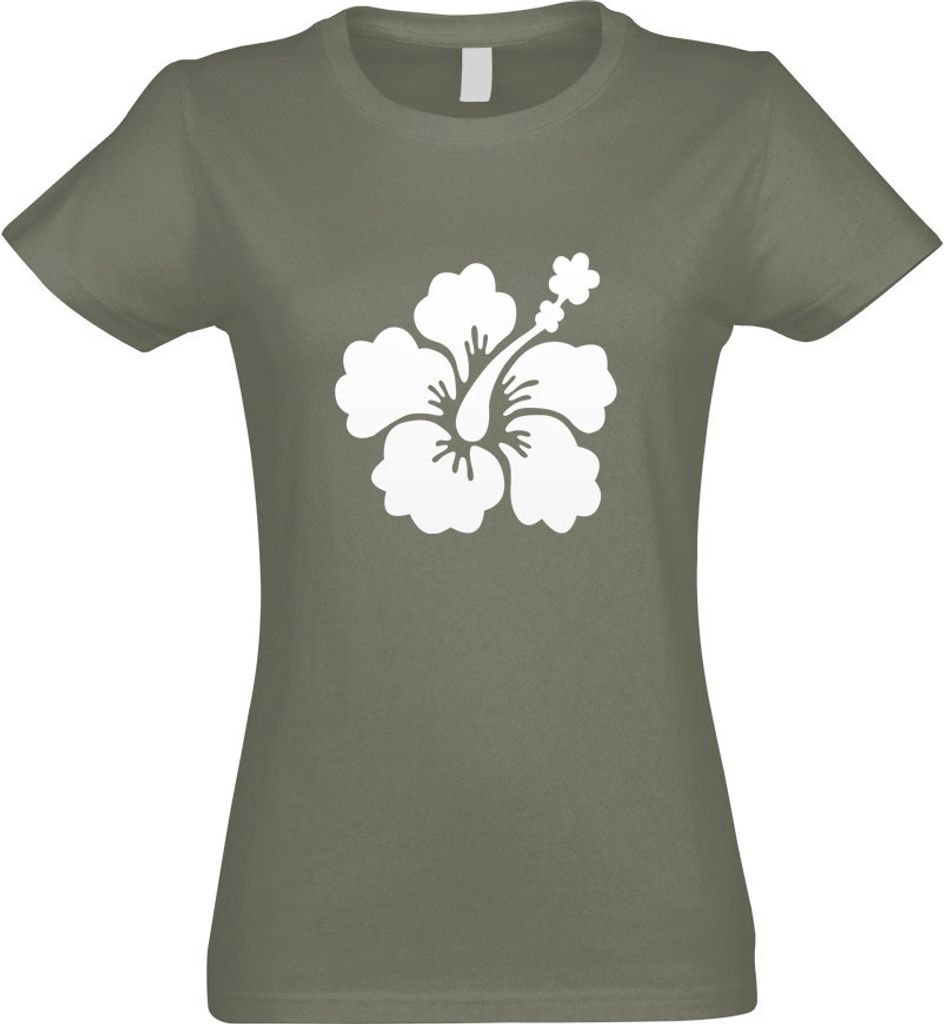 Kiwistar - T-Shirt tailliert - Damen - Olive - Hibiskus Blüte - mit Motiv Bedruckt - Funshirt Design - Sport - Freizeit - Damen - XL