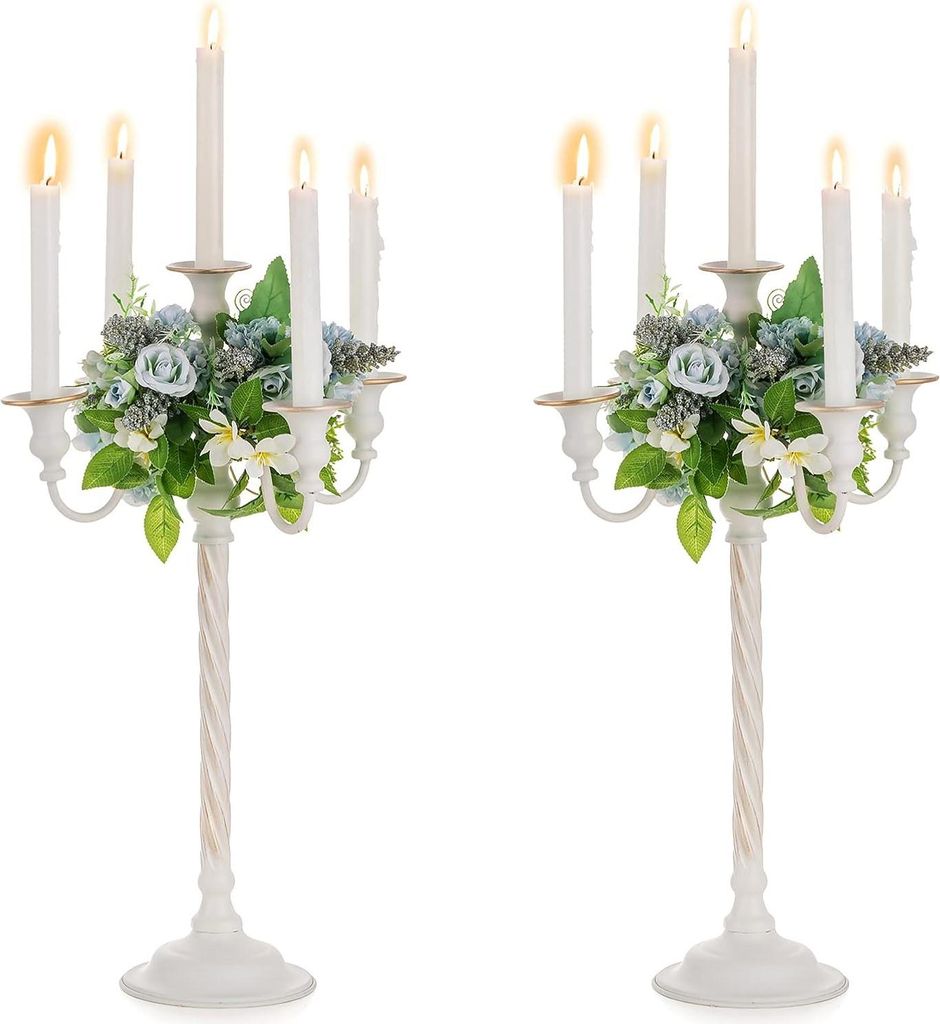 5-armiger Kerzenständer weiß: 53cm Set von 2 Vintage-Kerzenständern für Tischdekoration Metall Blumenständer Hochzeit Empfang
