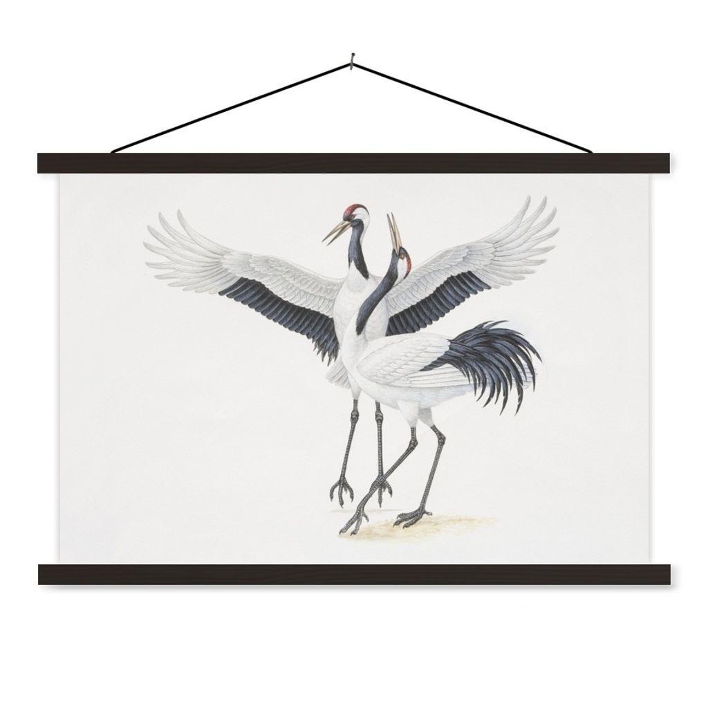 MuchoWow Textilposter Illustration von zwei chinesischen Kranichen 120x80 cm mit schwarzem Rahmen - Wanddeko