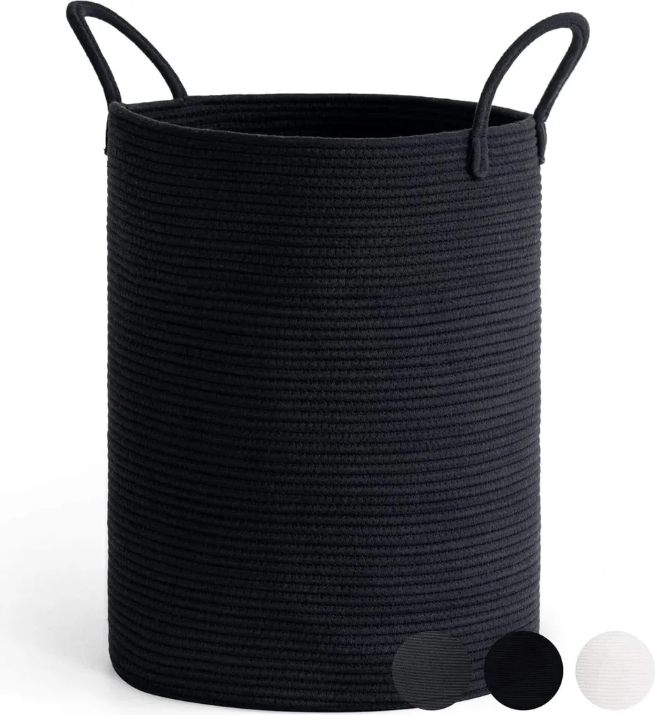 Panier à linge tressé avec poignées robustes pour salle de bain noir