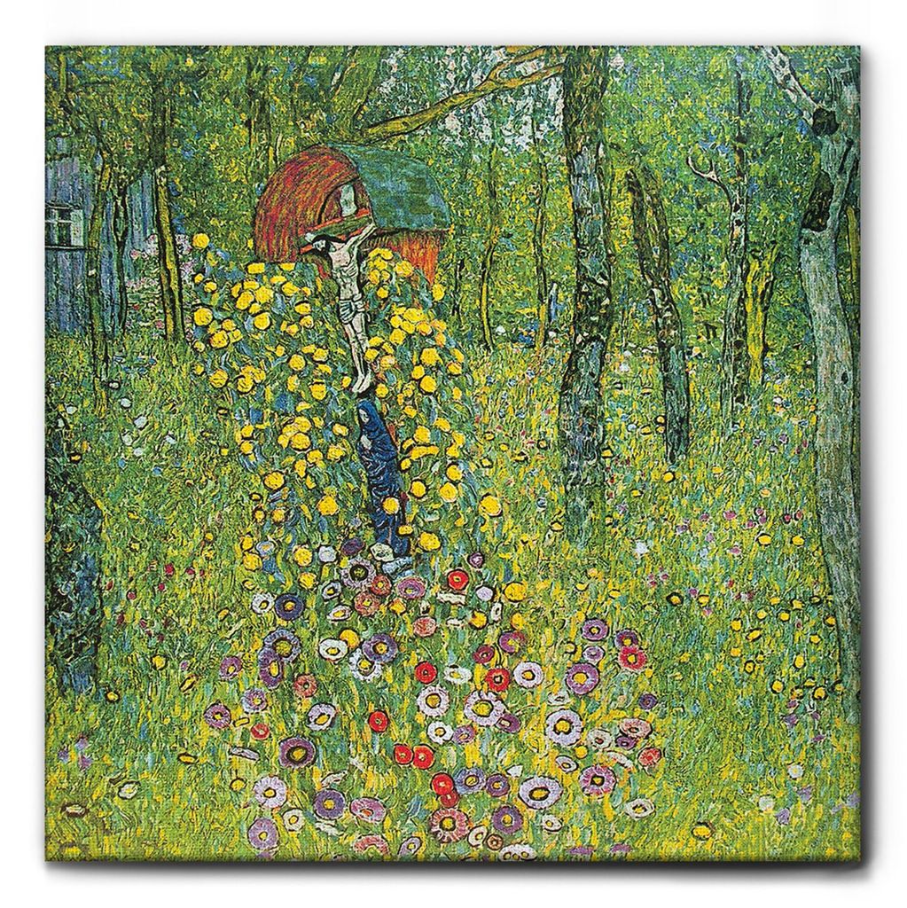 Giallobus - Landgarten mit Kruzifix - Gustav Klimt - 70L x 70B cm - Bild - Leinwand mit Standardrahmen