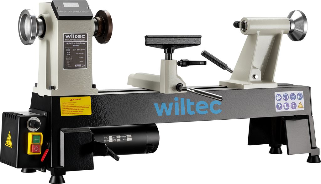 Wiltec Drechselbank 550 W mit variabler Drehzahl 650-3800 U/min, Drechselmaschine mit Planscheibe, Drehbank für Holz bis 457 mm Länge