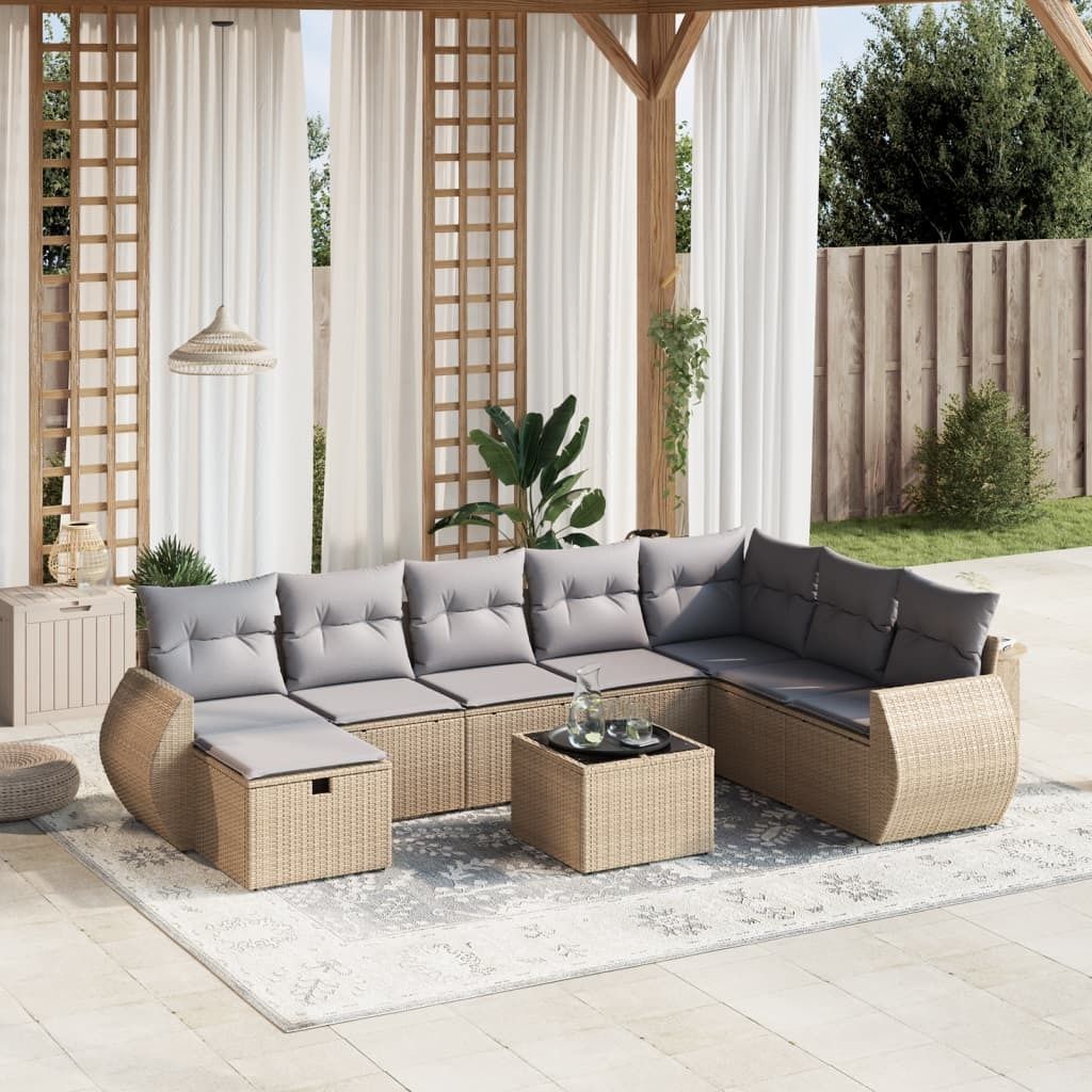 Maison Exclusive - 9-tlg. Garten-Sofagarnitur mit Kissen Beige Poly Rattan