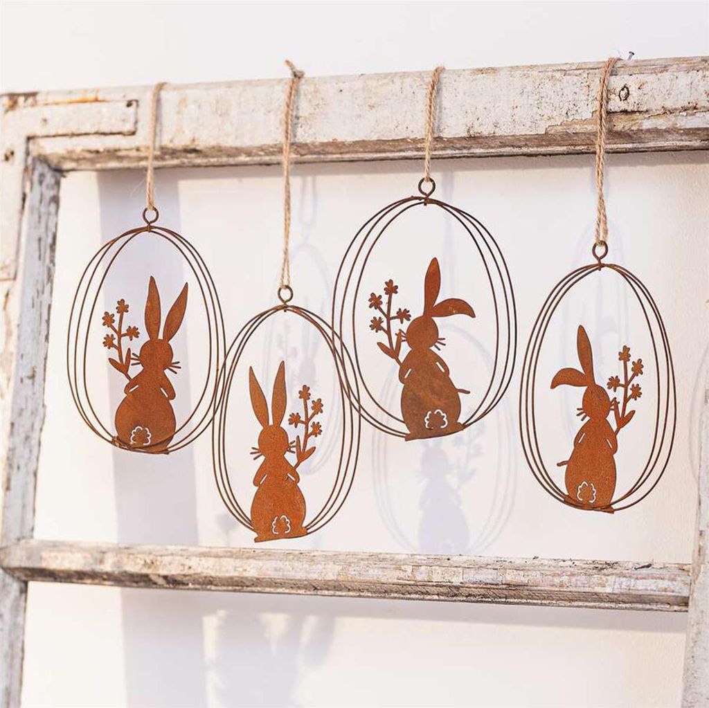 4x Dekohänger "Osterhase" aus Metall in Rost Optik, 10 x 14 Produktbild 