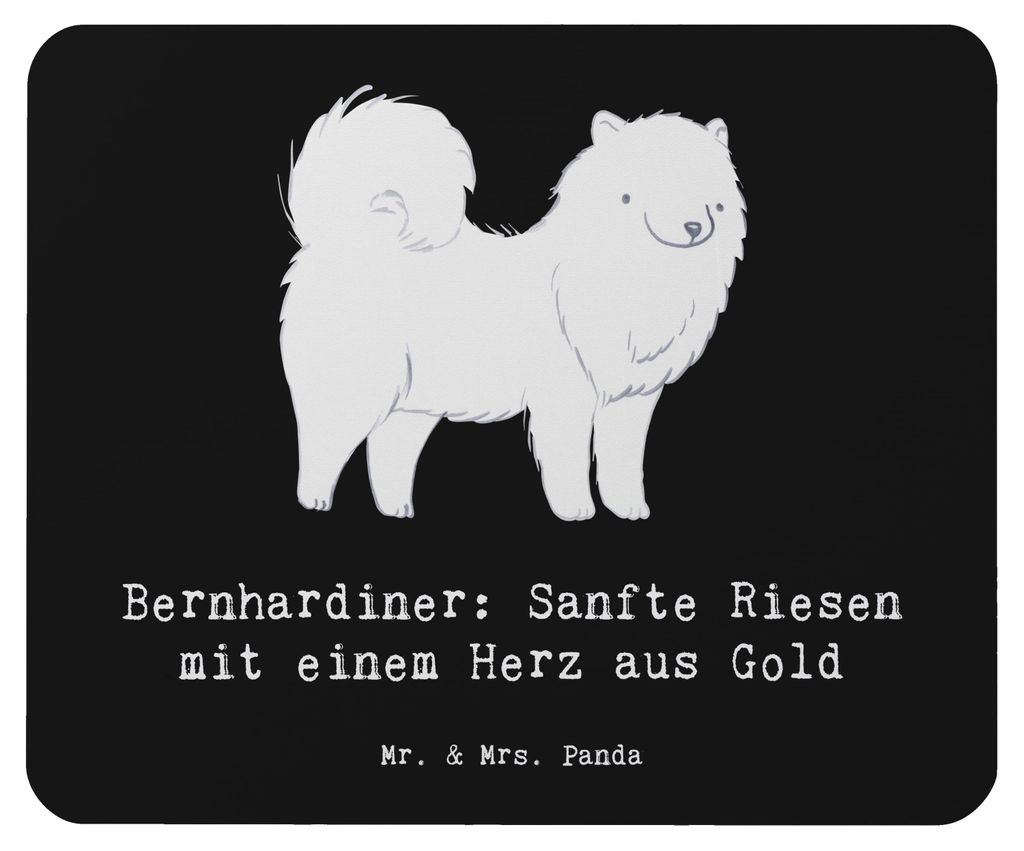Mr. & Mrs. Panda Mousepad Bernhardiner Herz - Schwarz - Geschenk, laptop, Saint Bernard, Hunderassen Beschreibung, Hunderasse, mousematte, ausgegli...