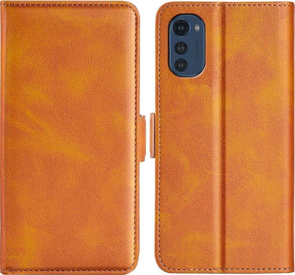 Mobigear Slim Magnet Motorola Moto E32s Hülle Klapphülle Geldbörse - Cognac