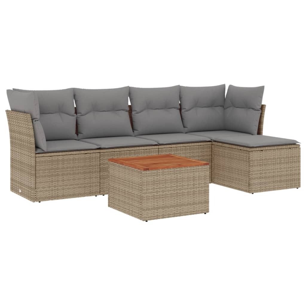 vidaXL 6-tlg. Garten-Sofagarnitur mit Kissen Beige Poly Produktbild 