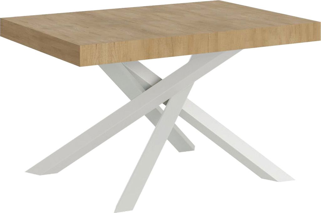 Ausziehbarer Tisch 90x120/380 cm Volantis Premium Natureiche mit weißem Gestell