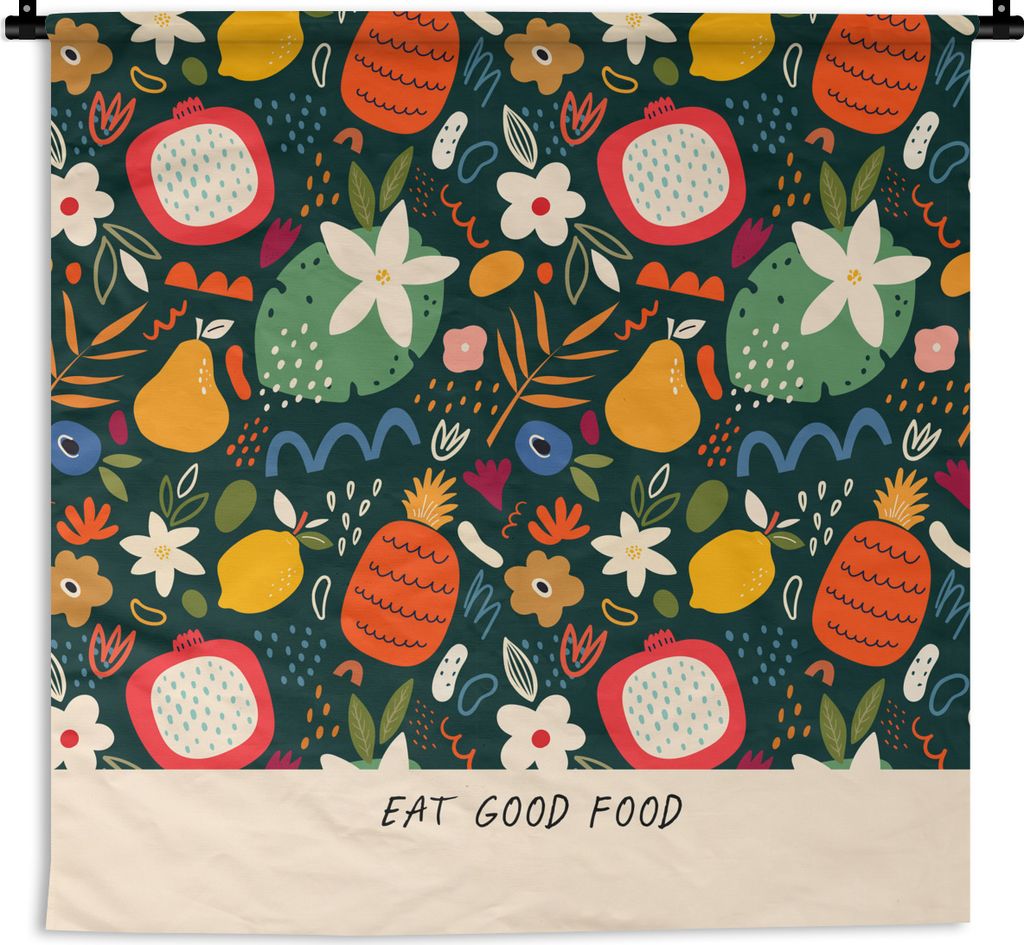 MuchoWow Wandteppich Wandbehang Sprichwörter - Gutes Essen essen - Zitate 60x60 cm Tapisserie Dekoration Wandtuch - Dekorationen - Wand Decke