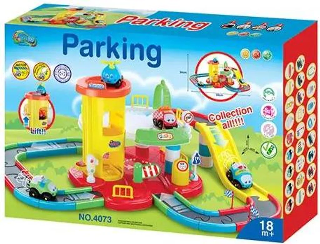 Circuit de course Cartoon anti-casse avec parking de rangement malin