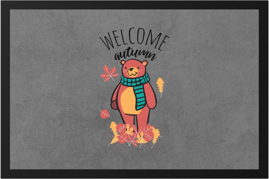 Welcome Autumn Fußmatte Süßer Bär Laubblätter Ahornblatt Herbstbeginn Herbstzeit Autumn Kalte Jahreszeit