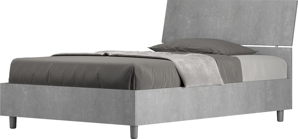 ITYHOME - Bett mit Lattenrost 120x200 schräges Kopfteil Zement Demas
