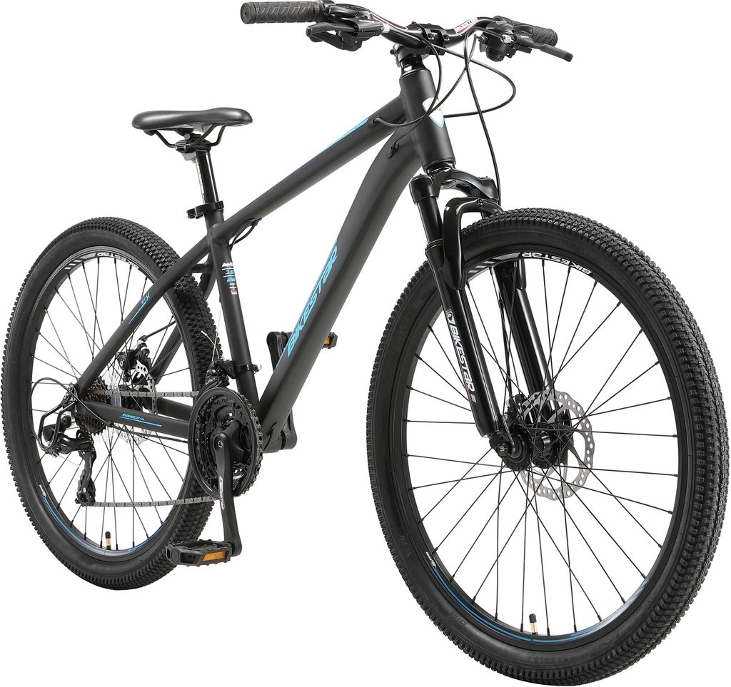 BIKESTAR Alu Mountainbike 26 Zoll | 21 Gang Hardtail Sport MTB 16 Zoll Rahmen Scheibenbremse Federgabel | Schwarz Blau