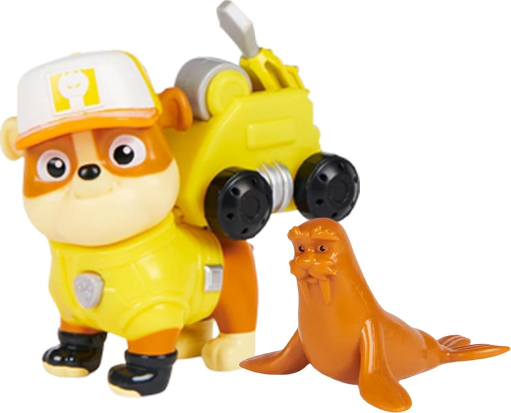 PAW Patrol , Big Truck Pups, Rubble als Action-Figur mit Rettungsdrohne zum Anheften, Kabine als Hauptquartier und tierischer Freund, Kinderspielze...