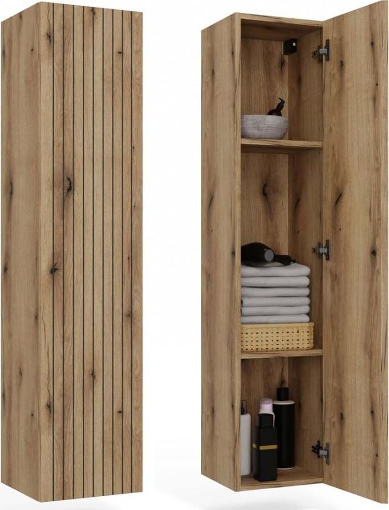BDW, TIGO 1D Badezimmerschrank, Eiche Evoke, 135×31×29,5 cm, Wandmontage