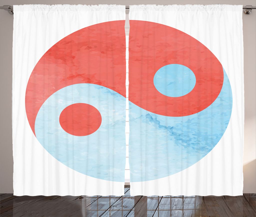 ABAKUHAUS Ying Yang Rustikaler Gardine, Aquarell Kunstvoll, Schlafzimmer Kräuselband Vorhang mit Schlaufen und Haken, 280 x 225 cm, Rot Blau Weiß