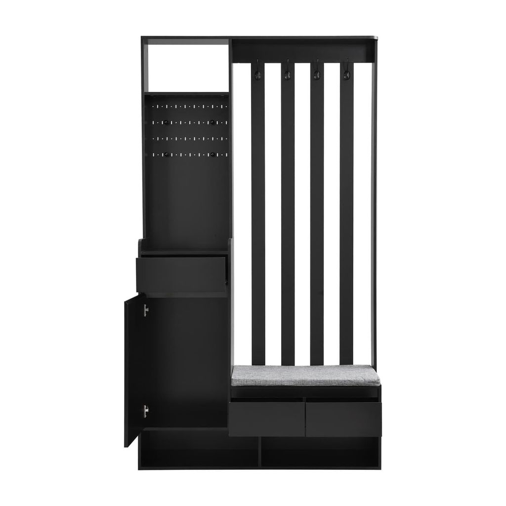 Flurgarderobe mit gepolsterter Aufbewahrungsbank,multifunktionaler Flur-Schuhschrank mit Stecktafel,moderne Garderobe mit 4 Haken für Eingangsbereich