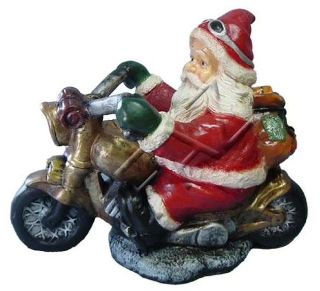 Statue Père Noël Moto Incassable Décor Extérieur Durable pour le Jardin