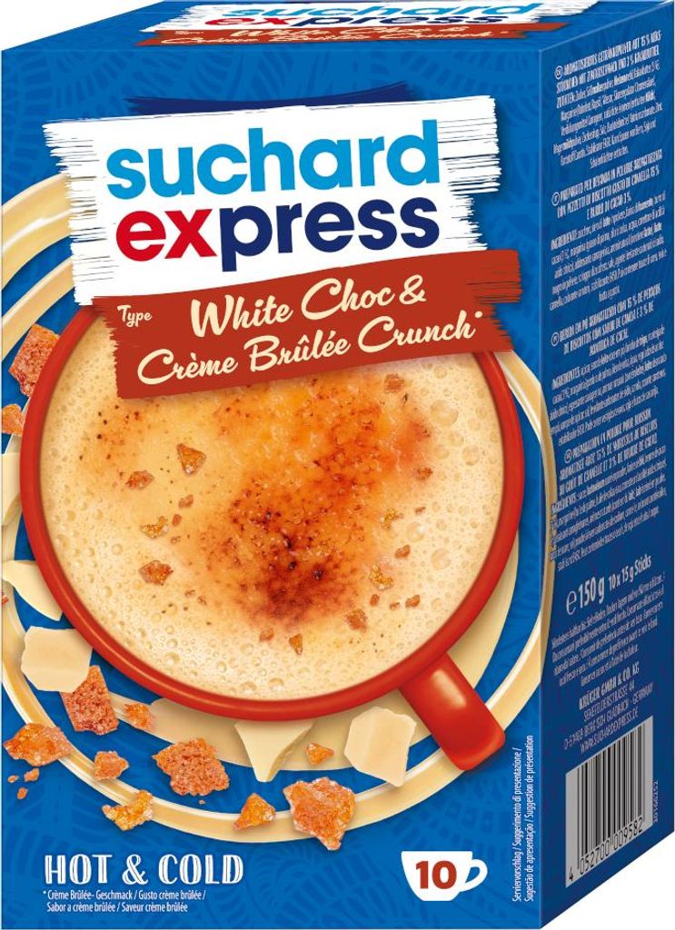 Suchard Express White Choco und Creme Brülée Crunch Packung 150g