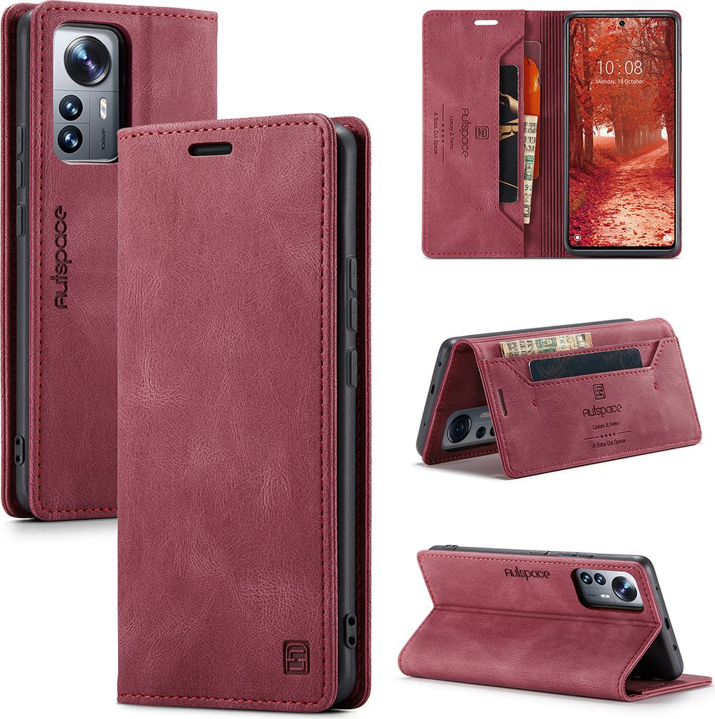 Xiaomi 12 Lite Brieftasche Hülle, Retro Kunstledertasche Stand Schutzhülle für Xiaomi 12 Lite Rot