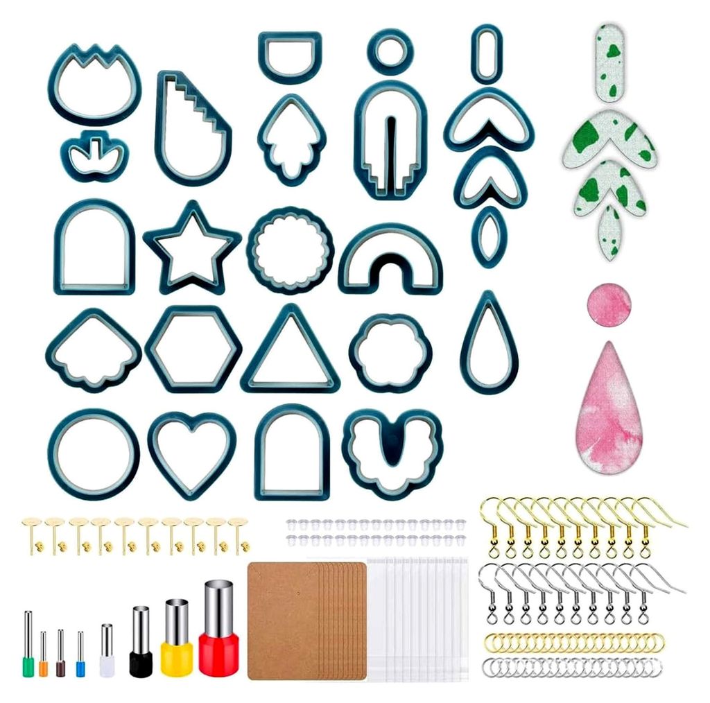 Polymer Ton Set 142-teiliges Set zur Herstellung von Ohrringen mit 24 verschiedenen Formen und Zubehör für Polymer Ton Schmuck in Blau