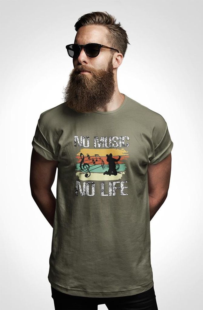 D&B Uni Polo ST00119 No Music No Life MilitärGrün-Größe 5XL